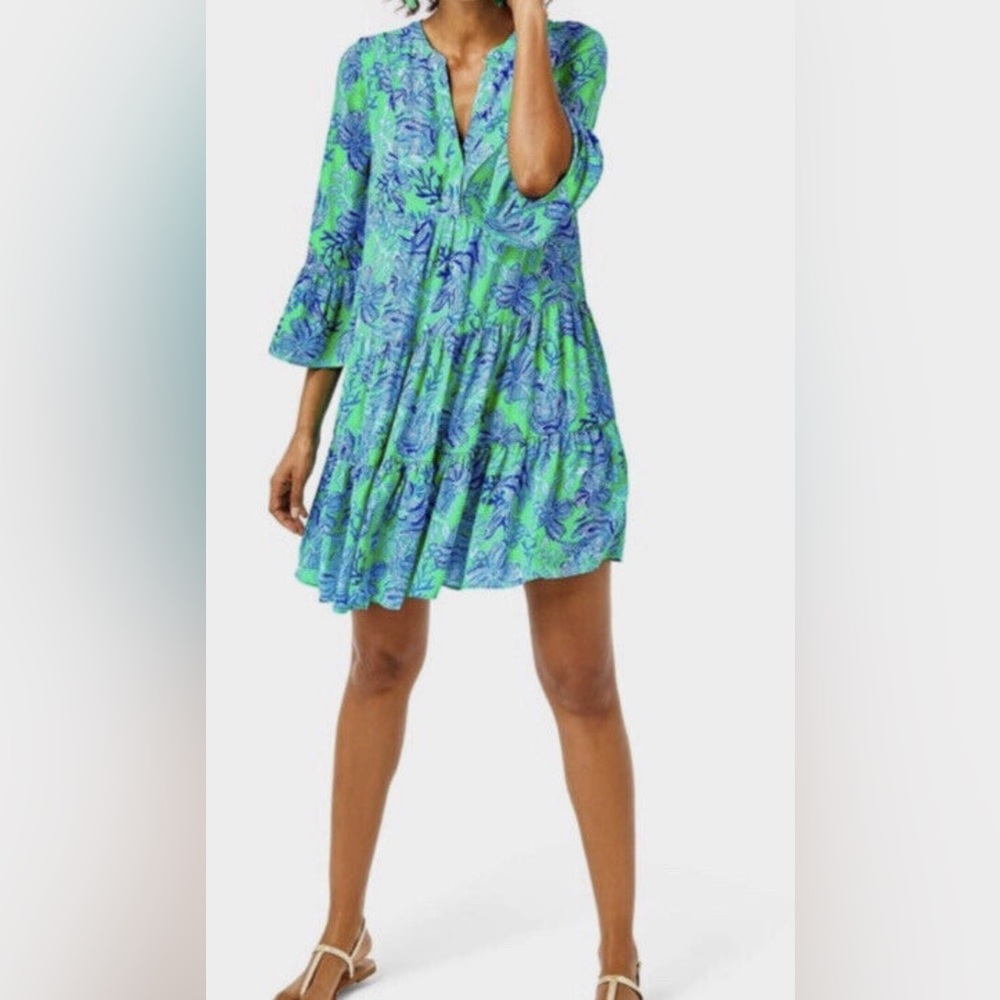 Lilly Pulitzer Gabriel Dress Keepin it Reel Cabana Green Lileeze Size 8